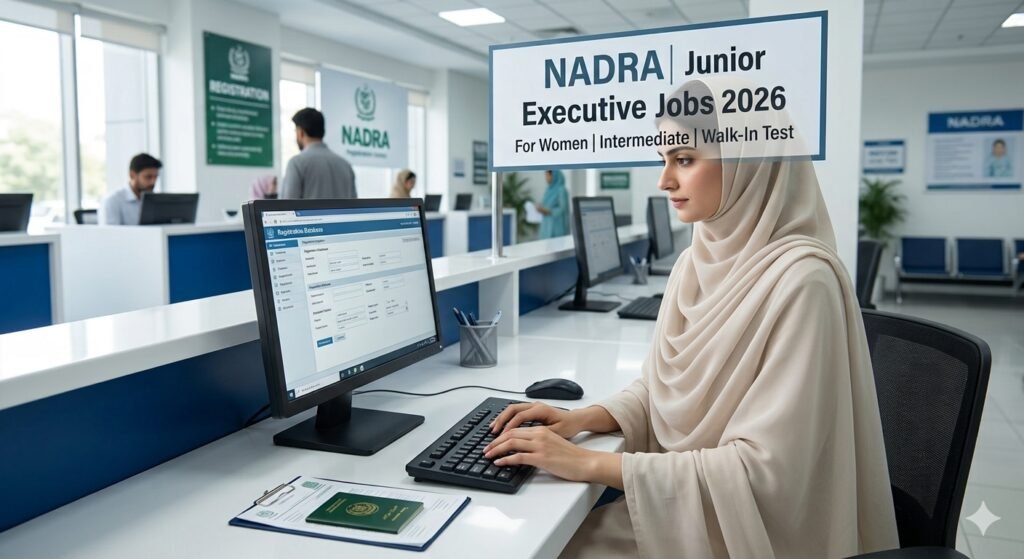 NADRA Junior Executive Jobs 2026 for women with Intermediate qualification